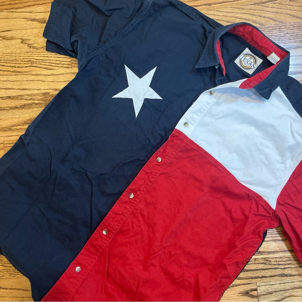 Texas Authentic Dry Goods Mens Shirt XL Red Blue Flag Button USA Vintage TX Star